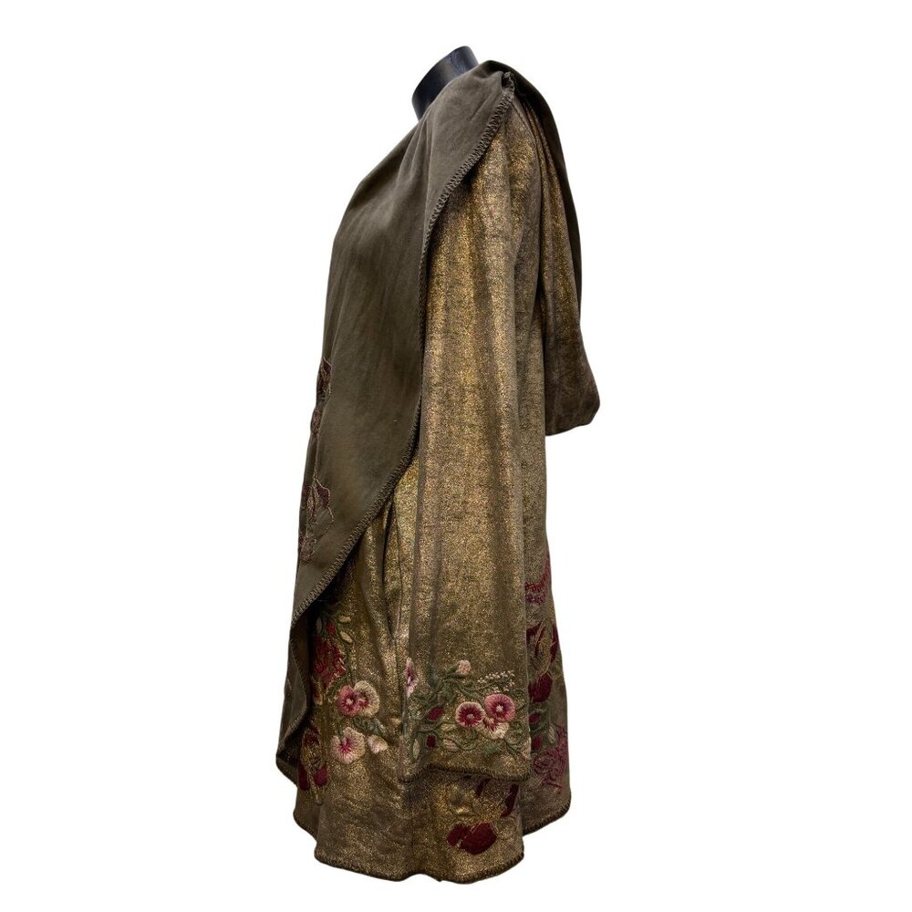 Biya Johnny Was Olive Hooded Embroidered Open-Front Jacket M - Picture 4 of 9